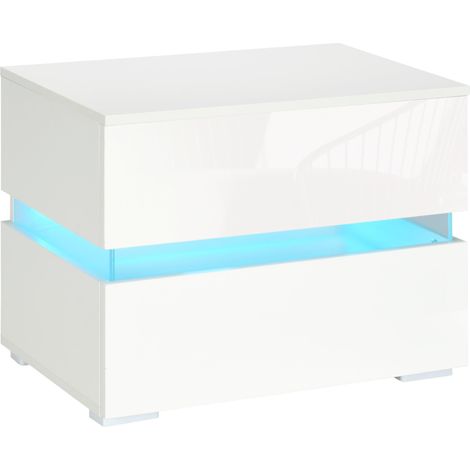 Comodino 2 Cassetti 60x39x47 cm con LED in Truciolato Bianco (1/5)