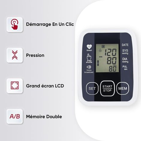 Misuratore elettronico della pressione sanguigna da braccio con bracciale regolabile 22-36 cm, misurazione automatica della pressione sanguigna, certificato medico, ampio display LCD (1/4)
