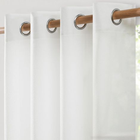 lot de 2 rideaux, lin et polyester, semi-transparent, œillets, pour salon cuisine chambre