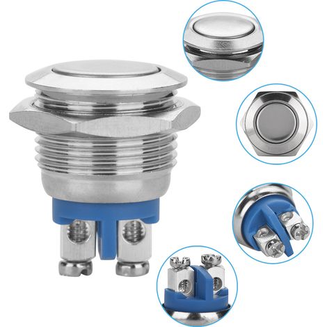 5 Stück/Set 16 mm 250 V wasserdichte 2-polige Mini-Drucktaster aus Metall (Flachkopf) (1/5)