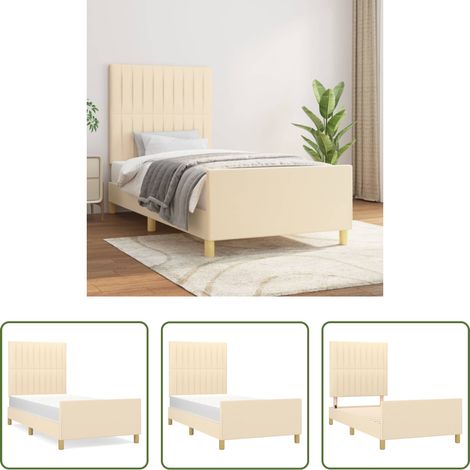 Tête de lit réglable -  Cadre de lit sans matelas crème 90x190 cm tissu (1/5)