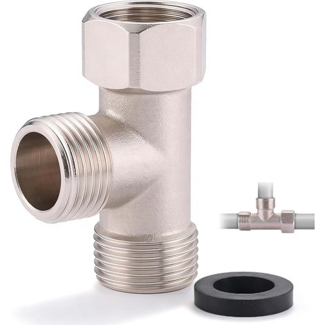 Vanne 3 Voies 1/2" pour WC, Robinet WC 3 Voies avec Connecteur en T 3 Voies, Dents Latérales 1/2" (5 Pièce) (1/5)