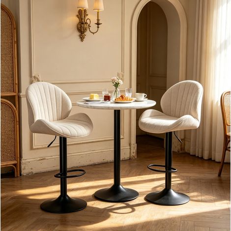 2er-Set Barhocker mit Rückenlehne aus Chenille, höhenverstellbar, Beige (1/5)