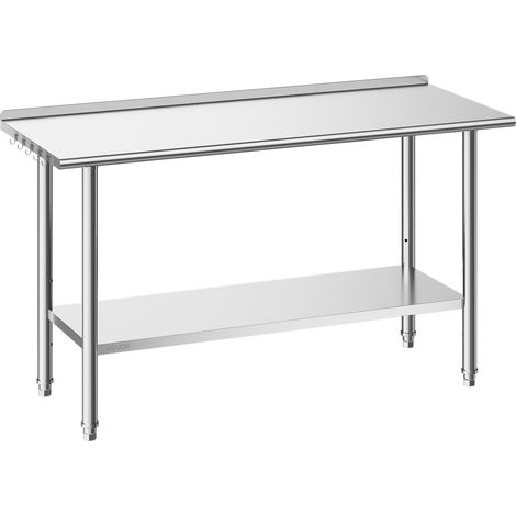 Table de Travail Cuisine Professionnelle, Table Centrale Inox 152,4x61 cm, pour Préparation CHR Café Hôtel Restaurant Boulangerie, Poste de Travail en Acier Inoxydable 2 Niveaux avec Dosseret (1/5)