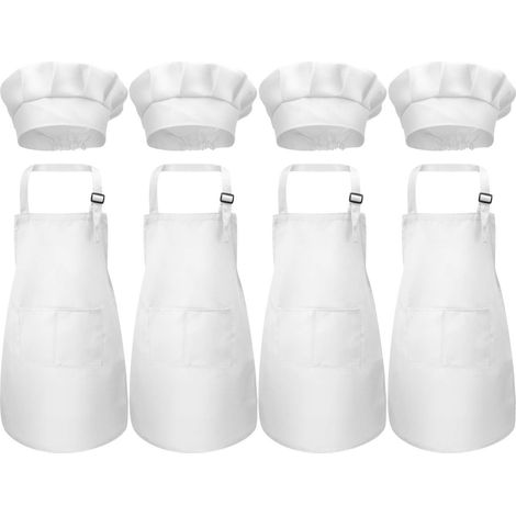 Lot de 4 tabliers pour enfants avec toque de chef ajustable pour cuisine peinture bricolage et activités créatives (1/5)