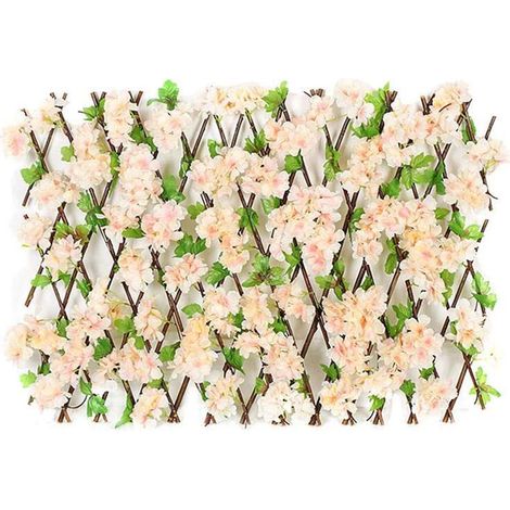 Clôture rétractable en bois extensible avec feuilles fleurs artificielles, décoration jardin treillis écran brise-vue