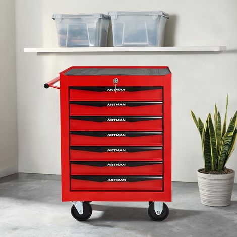 Servante d'atelier coloris rouge noir en acier 60 x 33 x 77,5 cm (1/5)