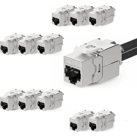 12pcs CAT 7 Keystone RJ45 Socket for CAT7/6/6a, Toolless Mount, LSA Cutting Clamp Suitable for 1000MHz 10Gbps LAN Cable for Patch Panel and Network Plug (1/5)
