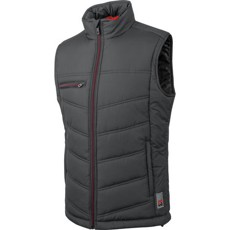 Würth Modyf – Gilet de travail matelassé gris M – Dos allongé pour protection des reins – Poches zippées – Taille ajustable par cordon