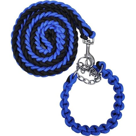 Set composto da collare martingale e guinzaglio in corda intrecciata da 1,2 m (blu e nero, circonferenza collo 40-50 cm). (1/5)