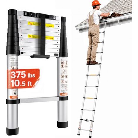 Échelle Télescopique Aluminium 3,2 m Escabeau Extensible Capacité 170 kg avec Pieds Antidérapants Échelle Compacte Portable Polyvalente Rétraction à Un Bouton pour Réparation Maison Camping-car (1/4)