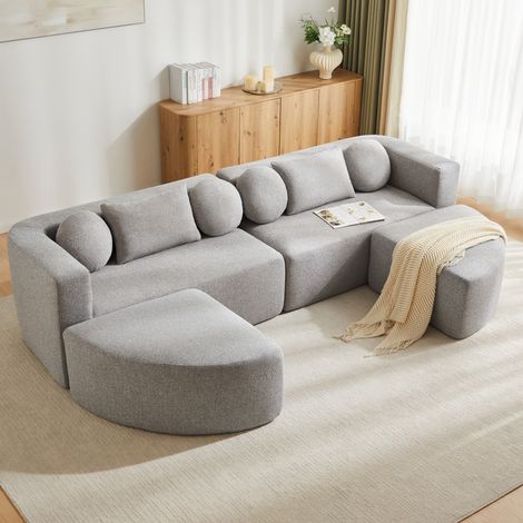 Canapé Schlafcouch aus Chenille in Grau, modular, 292x165x68 cm, ohne Montage (1/5)