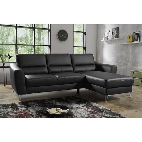 Canapé d'angle convertible en cuir italien de luxe 5 places SANTORIN, avec coffre, noir, angle droit (1/5)