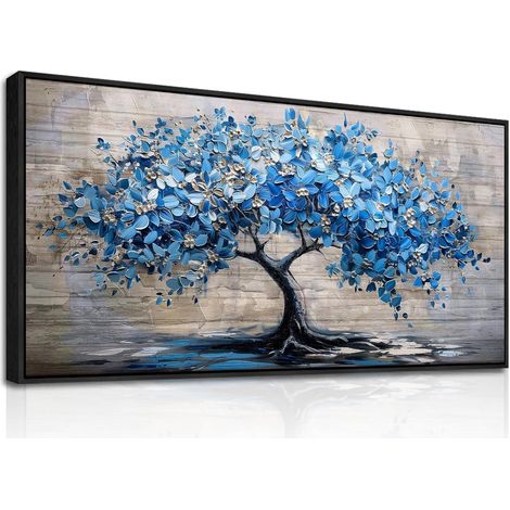 Leinwandbild Blau bl&xFChender Baum-Rahmen Schwarz 100L x 50B cm (1/5)