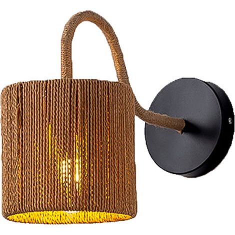 Applique murale vintage en rotin, applique murale artisanale en corde de chanvre tressée pour usage domestique, ampoule non incluse (1/5)
