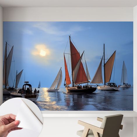 Selbstklebend Tapete modern Wohnzimmer - Wanddekoration - einfach anzubringen Segelabenteuer 152x104 cm (1/5)