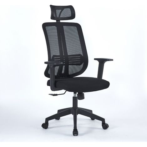 Silla de oficina negra con base y reposacabezas negros - Satia (1/4)