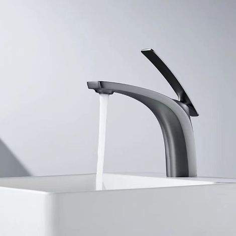 Brass basin faucet for hot and cold water, bathroom countertop basin with single hole - gunmetal gray