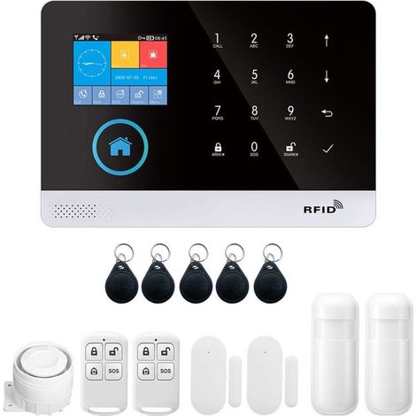 433MHz Wireless WIFI + 4G Auto-dial Alarm Security System with LCD Display, Door & PIR Motion Sensors, Remote Control (1/5)