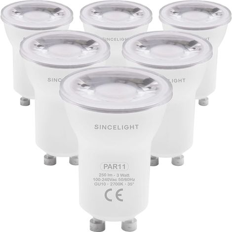 PAR11 Ampoule à Spot(Ø35mm) LED avec Culot GU10, 3W, 250 Lumens, équivalent halogène 25W, 2700K (Blanc Chaud), Couleur Magnifique RA92, Angle de Faisceau 38°, Lot de 6 (1/5)
