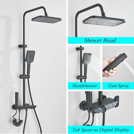 (Noir sans affichage numérique) Ensemble de douche Piano Digital 4 fonctions avec robinetterie de salle de bain, jet chaud/froid, effet cascade, affichage numérique et système de douche à effet pluie (1/5)