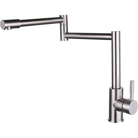 Rotating kitchen faucet in brushed 304 stainless steel for hot and cold kitchens (1/4)