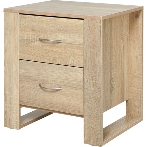 Comodino con 2 cassetti, comodino con maniglie e base rialzata, tavolino per camera da letto, soggiorno, marrone