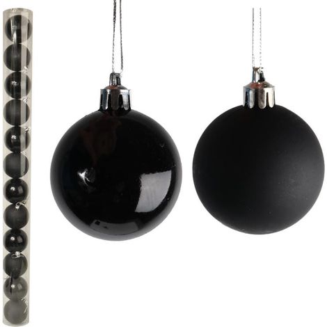 Set mit 12 schwarzen Kunststoffkugeln in einer Röhre – matt und glänzend, 7 cm (1/3)