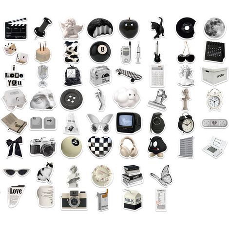 Sticker - Vinyle Étanche - Noir et Blanc - Vintage - Pour Skateboard Ordinateur Portable Téléphone Valise Casque Moto - 61 Pièces (1/5)