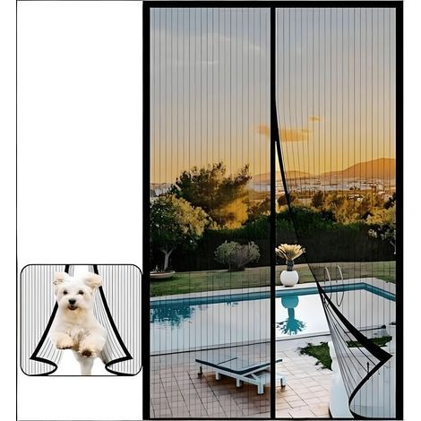 Moustiquaire magnétique pour porte ou fenêtre, 70 x 210 cm, rideau anti-mouches sans perçage, avec aimants intégrés, noir — idéal pour porte extérieure, balcon, camping-car et terrasse (1/5)