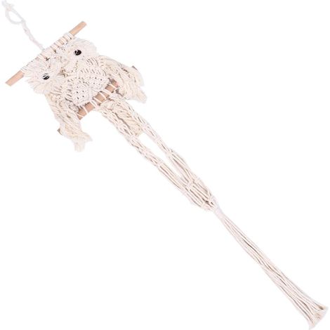 Suspension pour plantes en forme de hibou BESTonZON, corde coton tressée et bois poli (1/5)