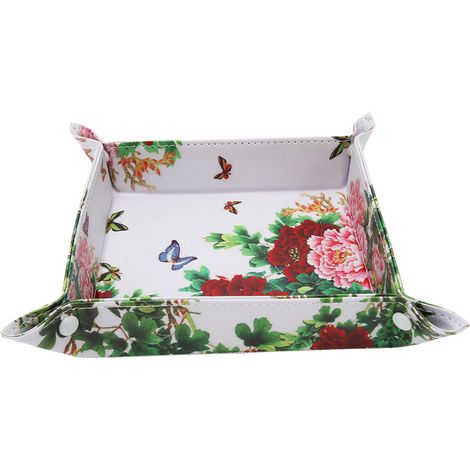 Plateau de rangement en cuir avec fond en feutre renforcé, plateau de rangement de chevet de style vintage, idéal pour ranger clés, bijoux, pièces de monnaie, objets du quotidien et montres. (1/5)