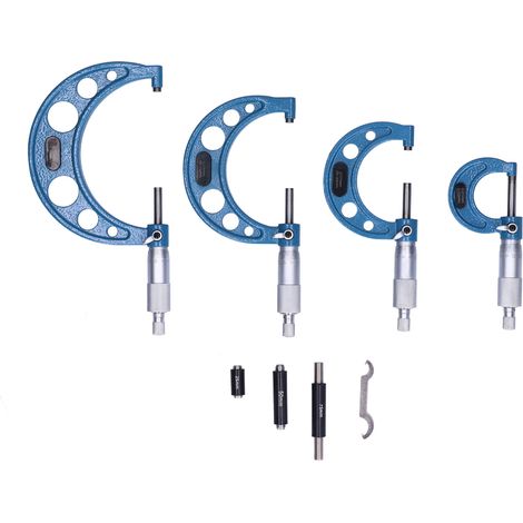 Micromètre extérieur 4 pièces, outil de mesure métal haute précision 25/50/75/100 mm, résolution 0,01 mm, jeu professionnel (1/5)