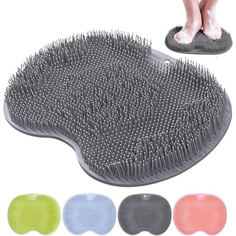 Tapis Massage Silicone Antidérapant, Brosse Pieds Douche, Ventouses, Gris, Exfoliant, Circulation, Bain (1/5)