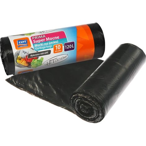 Müllsäcke schwarz, extra stark, PRIMA LDPE, 120 l, 10 Stück (1/2)