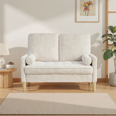 Divano 2 posti in beige in corda con gambe in legno, compatto e in stile nordico,121x76x87 cm (1/5)