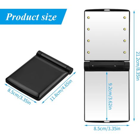 Specchio tascabile pieghevole a LED, specchio tascabile da viaggio, piccolo specchio pieghevole, specchio per il trucco portatile, specchio per borsetta, specchio tascabile con 8 luci a LED (1/4)