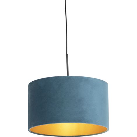Pendant Light with Velvet Shade Blue with Gold 35 cm - Combi (1/4)