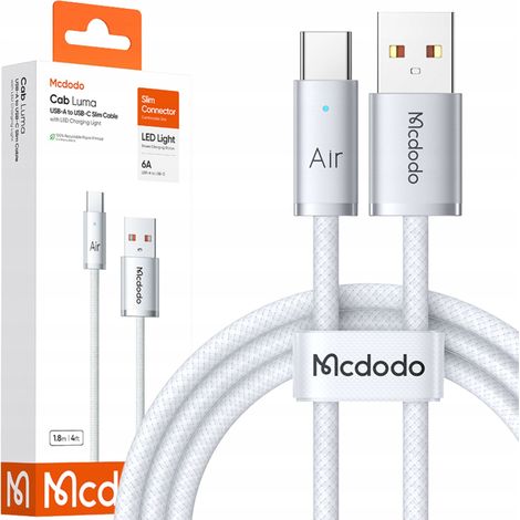 Câble MCDODO USB-A vers USB-C à charge rapide, 6 A, 100 W, 1 m, LED blanche (1/5)