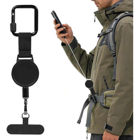 Dispositif de sécurité pour téléphone portable amovible pour l'extérieur, protection antivol pour le ski et la randonnée, fusible robuste pour téléphone portable avec mousqueton, lanière (1/5)