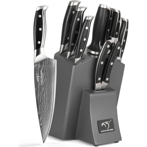 Damas 9 Pièces Set Couteaux de Cuisines 67 Couche Acier with Bloc en Bois Gris (1/5)