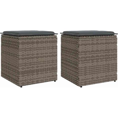 vidaXL Garden Stools with Cushions 2 pcs Grey 40x40x43 cm Poly Rattan