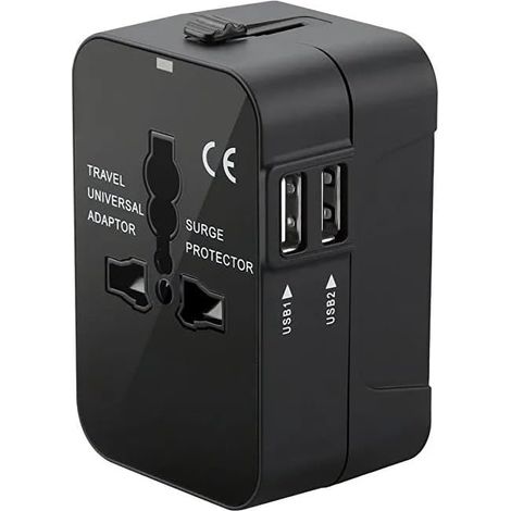 2 pièces Adaptateur prise universelle avec 2 ports USB Adaptateur prise de voyage pour USA, Europe, Royaume-Uni Design compact et pliable Compatible dans plus de 200 pays (1/5)