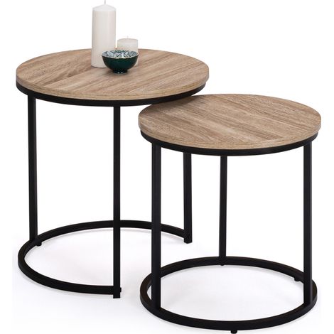 Set di 2 tavoli bassi impilabili tondo DETROIT 40/45 design industriale