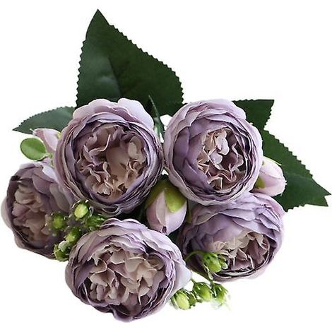 Composition florale artificielle imperméable, style vintage, aux couleurs vives, rose artificielle, pour la maisonviolet clair (1/5)