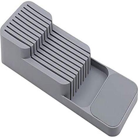 Support Pour Couteaux - Organisateur De Tiroir Cuisine 2 Niveaux - Compatible Lames Jusqu'à 23 Cm - Hauteur Minimum Tiroir 7,6 Cm - Gris - 1 Pièce (1/5)