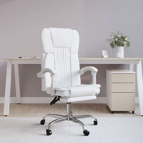 vidaXL Silla de oficina reclinable cuero sintético blanco (1/5)