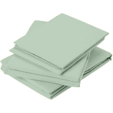 Drap Plat en Coton Lavé Vert d'eau 180x290 cm
