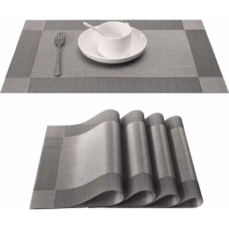 Rutschfeste, waschbare Tischsets aus geflochtenem PVC für das Esszimmer, 10 Stück, grau, 45 cm x 30 cm