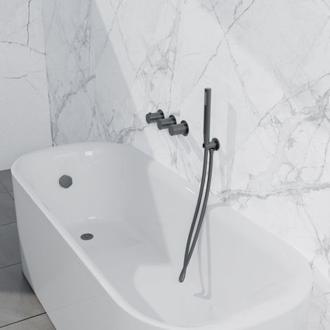 Fortifura Nebbio Ensemble combiné baignoire - mitigeur thermostatique - coude mural avec support de douchette - flexible de douche métallique - barre (1/5)